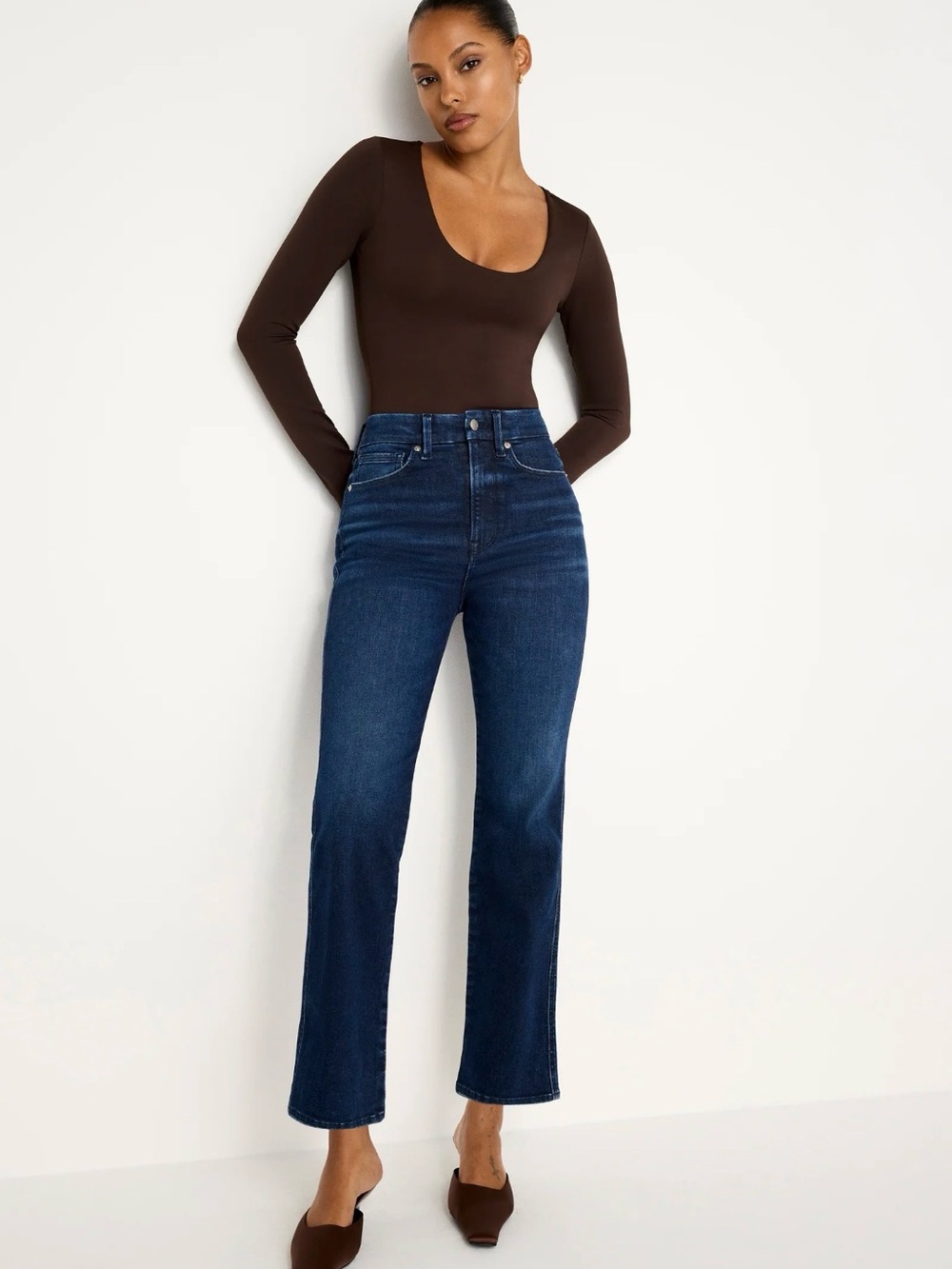 Good American Always Fits Good Curve Straight Jeans 00-4 High Rise Indigo